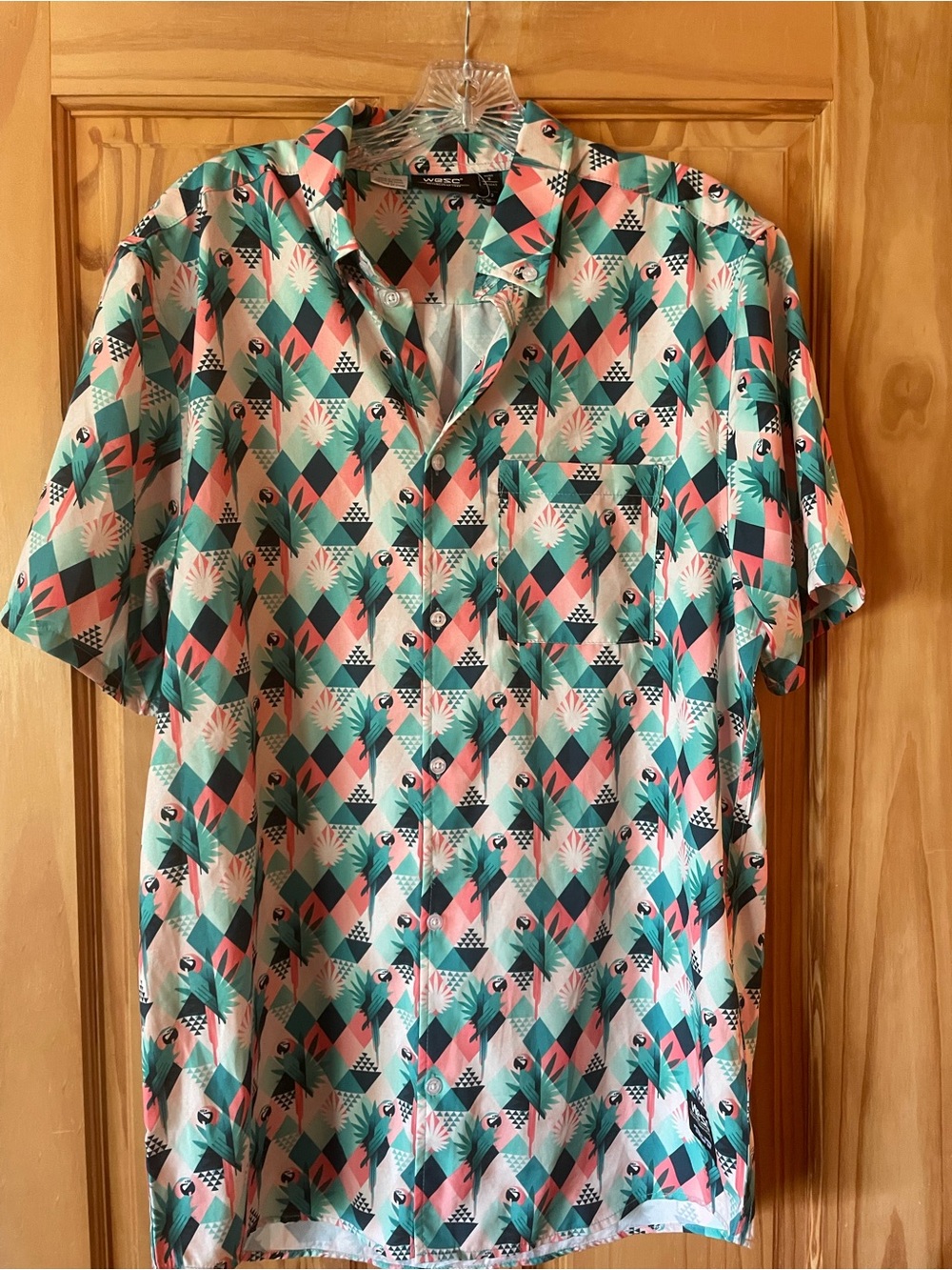 Wesc Short-Sleeve Button-Down Shirt - Teal, Coral & Navy